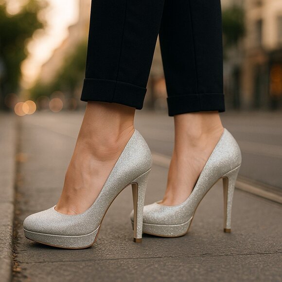 Gianni Bini Shoes - GIANNI BINI Jeanna Champagne Glitter Platform Heels 9.5 Pumps Stilettos